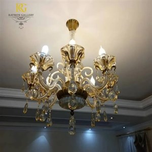 لوستر طلایی آویز اشکی کریستال کلاسیک پرکار (8 شاخه)