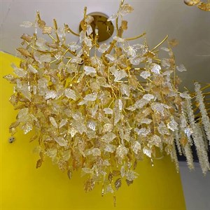 لوستر درختی طلایی آویز برگ کریستالی دکوراتیو