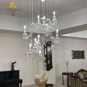 لوستر مدرن کریستالی ریسه‌ای آویز خطی (12 شاخه)