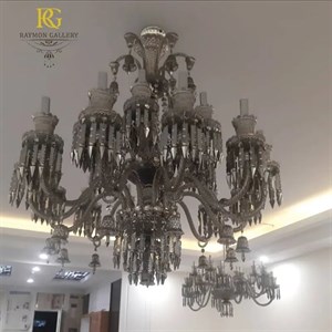 لوستر  زنیت نقره ای لوکس و آویز های کریستالی بلند
