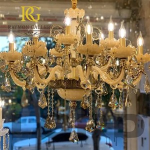 لوستر کریستالی کلاسیک طلایی شامپاینی ( 15 شاخه)