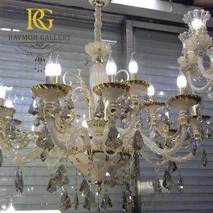 لوستر دو طبقه کلاسیک و کریستال های اشکی (12 شاخه)