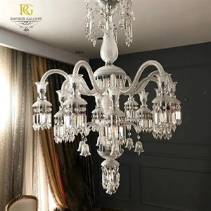 لوستر باکارات وارنه شفاف لوکس با آویز های استوانه ای (12 شاخه)