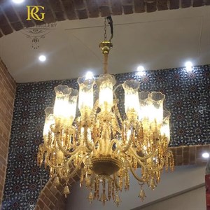 لوستر باکارات طلایی پر آویز و حباب دار بلوری