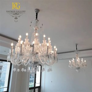 لوستر زنیت شفاف کلاسیک با ریسه ای مهره ای کریستالی (24شاخه)