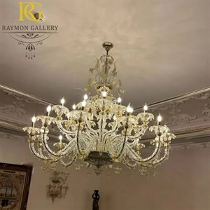 لوستر مورانو مات کلاسیک و آویز های شیک وارداتی(24 شاخه)