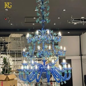لوستر آبی اشرافی مورانو طراحی طبقاتی ونیزی(40 شاخه)