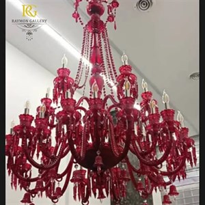 لوستر قرمز یاقوتی طبقاتی سبک باکارات ریسه ای(32شاخه)