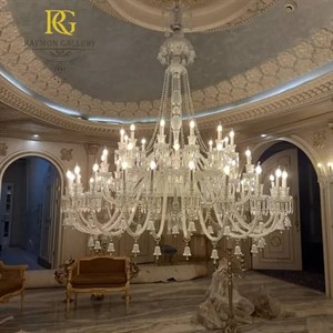 لوستر کریستالی باکارات شفاف لوکس زنگوله دار65 شاخه