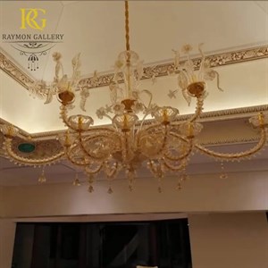 لوستر لوکس شامپاینی مورانو گل های کریستالی شفاف(16شاخه)