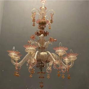 لوستر تاخ دار عسلی صورتی اشرافی سبک مورانو (8 شاخه )