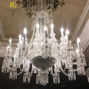 لوستر باکارات دو طبقه رنگ شفاف  و اویز های منشوری(32 شاخه)