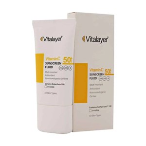 فلوئید ضدآفتاب بی‌رنگ ویتالیر SPF50 مدل Vitamin C مناسب انواع پوست، حجم 50 میلی‌لیتر