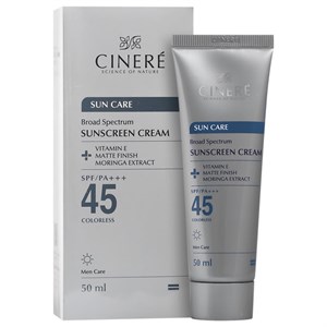 کرم ضد آفتاب بی‌رنگ صورت سینره SPF 45 آقایان مدل MEN Care محافظ UVA ،UVB و PA ‌مناسب برای انواع پوست حجم 50 میلی‌لیتر