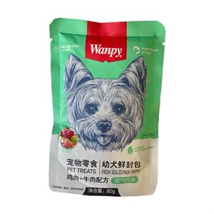 پوچ توله سگ با طعم مرغ و گوشت گاو ونپی Wanpy Chicken & Beef وزن ۸۰ گرم
