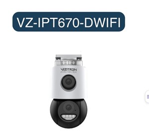 دوربین وایرلس چرخشی دو لنزه ویزیترون مدل VZ-IPT670-DWIFI کیفیت 6MP، مکالمه دوطرفه و تعقیب سوژه
