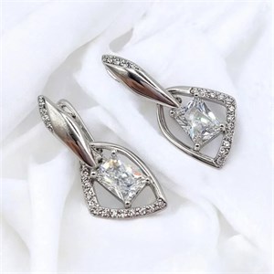 گوشواره آویز ژوپینگ نگین‌ دار نقره‌ای