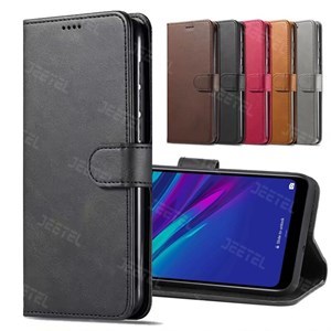 کیف چرمی Huawei Y6 2019 مدل لپ تاپی جاکارتی دار (محافظ لنزدار)