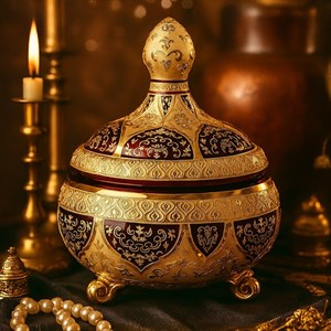 شکلات خوری سه پایه کریستال طلاکوب طرح ونوس رنگ قرمز سایز بزرگ 