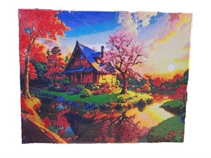 نقاشی الماسی تابلو ۴۰ در ۵۰ طرح خانه و رود