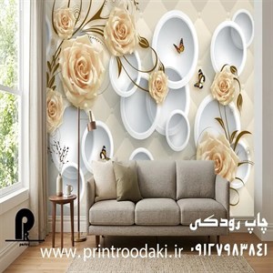 پوستر دیواری گل رز کرم با حلقه های سفید