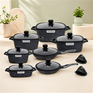 سرویس قابلمه ۱۴ پارچه مربعی لایف اسمایل مدل SPHM-S-GL-14N-BLACK