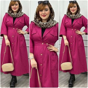 کفتان بلند پارمیدا لنین نچرال با کیفیت تک رنگ سرخابی کد19540 الیشکا