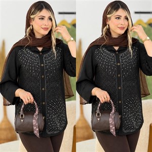 شومیز مانتویی دلیکا بابوس درجه یک تک رنگ مشکی کد 19548 الیشکا