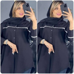 شومیز مانتویی مدل آنالیزا تک رنگ مشکی  کد 19553 الیشکا