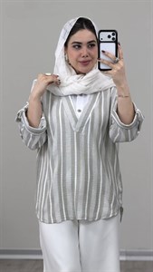 شومیز مانتویی راه راه چکامه جذاب و شیک با قیمت باورنکردنی به دلیل تک رنگ شدن کد 13130 سارین