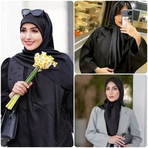 روسری ساتن ترک زیبا وجذاب کیفیت درجه یک ساده شیک تکرنگ مشکی 🥰🥰کد۱۵۳۸۲ ستشو