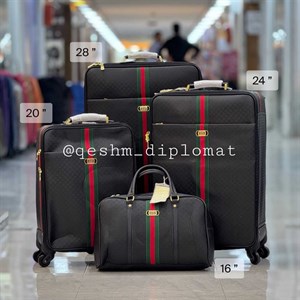 چمدان برزنتی طرح گوچی رنگ مشکی ست 4 تکه