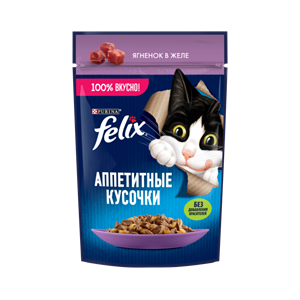 پوچ گربه فلیکس با طعم گوشت بره در ژله Felix with Lamb in Jelly وزن 75 گرم