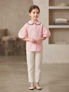 شومیز یقه به به صورتی دخترانه
