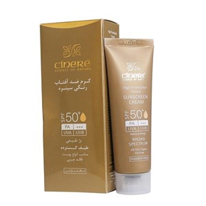کرم ضدآفتاب بژ طبیعی سینره با SPF50، حاوی محافظ UVA ،UVB و PA، فاقد چربی و پارابن