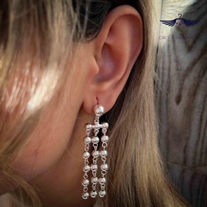 گوشواره نقره ای اویز توپی