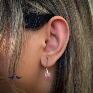 گوشواره اویز نگین سوراسکی صورتی