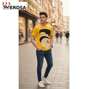 تیشرت آستین کوتاه ساده طرح اسکلت گل رز نگین دار مدل T60 محدود