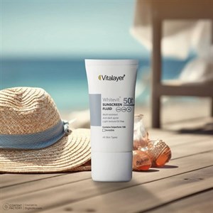 فلوئید ضدآفتاب بی‌رنگ ویتالیر SPF50 مدل Whitevit مناسب انواع پوست، حجم 50 میلی‌لیتر