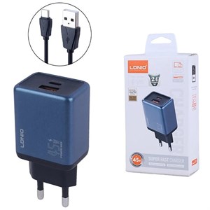 شارژر دیواری 45 وات الدینیو مدل Q12 به همراه کابل USB-C