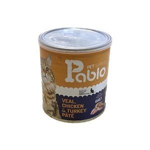 کنسرو غذای گربه پابلو طعم پته گوساله مرغ و بوقلمون Pablo with Chicken and Beef and Turkey وزن 8۰۰ گرم