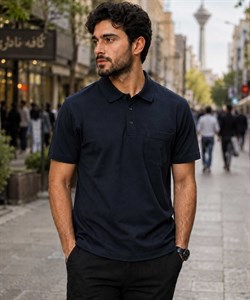 تیشرت پنبه‌ نیمه آستین مردانه مدل یقه لاگوست