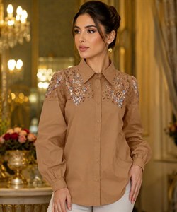 شومیز زنانه آستین بلند مدل گلدوزی سرشانه