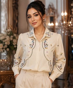 شومیز زنانه یقه کلاسیک مدل گلدوزی دالبری