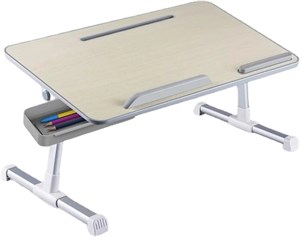 میز لپ تاپ تاشو ZKSKOX مناسب کار، قابل استفاده روی تخت، دارای قابلیت تنظیم ارتفاع، دارای تخته کوچک، جای کارت و کشو