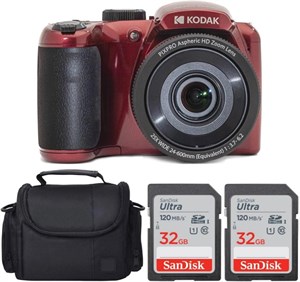 دوربین دیجیتال Kodak PIXPRO AZ255کارت حافظه SanDisk 32GB (2 عدد)کیف دوربین دیجیتال/فیلمبرداری (قرمز)