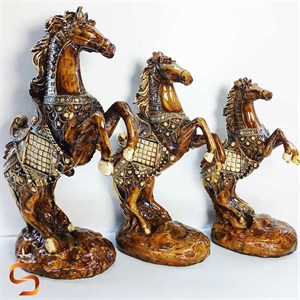 ست مجسمه ۳ تایی اسب دکوری پلی استر (رنگ ثابت و براق)