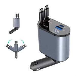 شارژر فندکی 120 وات مدل C1 | شارژ سریع موبایل و تبلت با دو خروجی USB-C و کابل Lightning/Type-C | مناسب خودرو
