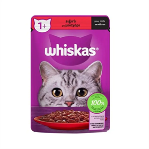 پوچ گربه ویسکاس با طعم گوشت گاو در ژله Whiskas With Beef in Jelly وزن 85 گرم