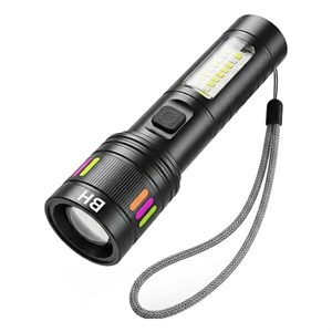 چراغ قوه پلیسی 6 حالته مدل BH-23 با زوم تلسکوپی و چراغ COB دو رنگ